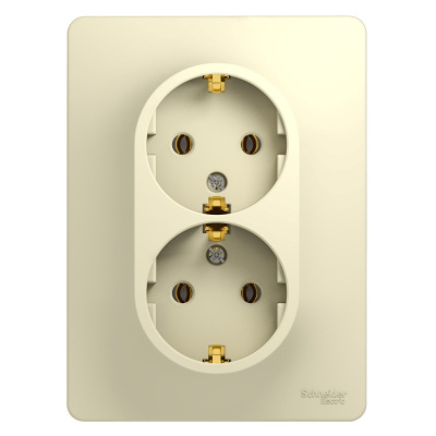 Розетка двойная Schneider Electric, Glossa, с заземлением, без шторок, бежевая, 2Р+E купить в отделе магазина Экономстрой