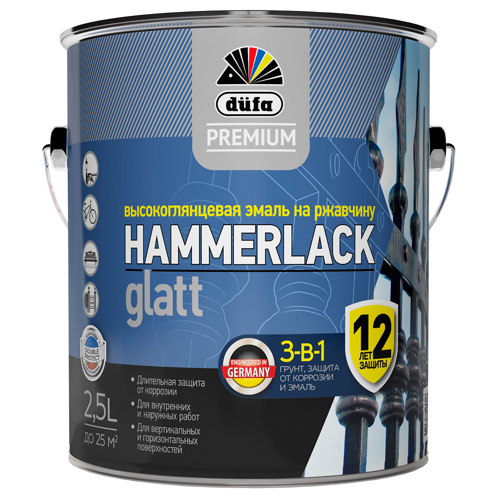 Грунт-эмаль по ржавчине 3 в 1 Dufa Hammerlack glatt (гладкая; графит серая; RAL7024), 0,75 л купить в отделе По ржавчине магазина Экономстрой