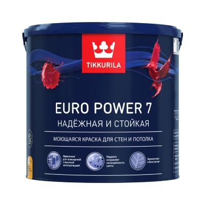 Краска ВД Tikkurila Euro POWER 7 А, 9 л, для внутренних работ 271 купить в отделе магазина Экономстрой