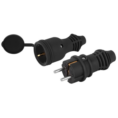 Набор вилка + розетка ЭРА VX13-B-IP44 + RX11-B-IP44, каучуковые, c заземлением, 16 А, IP44, прямая, черная купить в отделе магазина Экономстрой