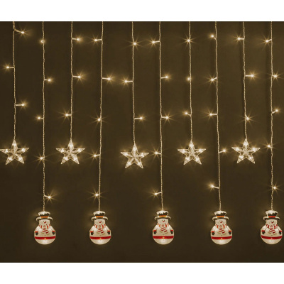 Гирлянда Navigator, свет теплый белый, 95 024 NGF-D037-01 (бахрома звезды и снеговики WW 3х0,6 м, IP20)