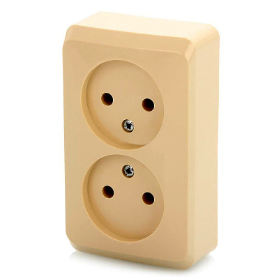 Розетка 2-х местная, без заземления, открытой установки 10А 250В, Крем Этюд Schneider Electric (PA16-005K) купить в отделе магазина Экономстрой