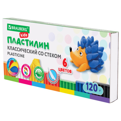 Пластилин классический Brauberg Kids, 6 цветов, 120 г, стек, 106435 купить в отделе магазина Экономстрой