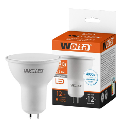 Лампа светодиодная Wolta LED MR16 25SPAR16-230-12GU5.3 / GU5.3, 12 Вт, 975lm 4000K купить в отделе магазина Экономстрой