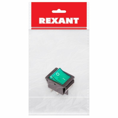 Выключатель клавишный 250V (4с), с подсветкой (RWB-502, SC-767, IRS-201-1) REXANT зеленый 36-2332-1