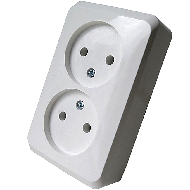 Розетка 2-х местная, без заземления, открытой установки 10А 250В, Белая Этюд Schneider Electric (PA16-005B) купить в отделе Розетки электрические магазина Экономстрой