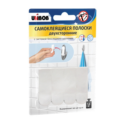 Самоклеящиеся полоски двухсторонние белый 4 шт UNIBOB 49003