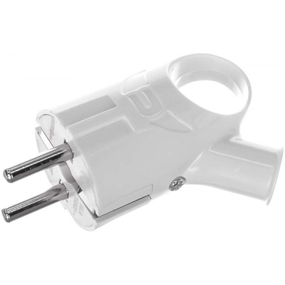 Вилка Вихрь, угловая, с заземления, с петлей, белый, 16А, 250В купить в отделе магазина Экономстрой