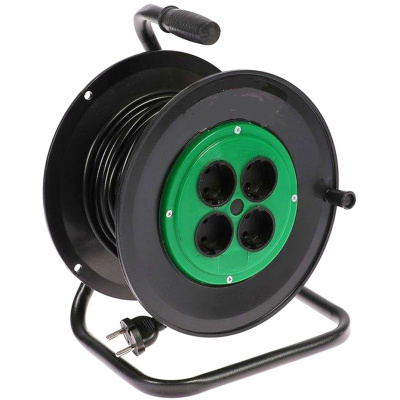 Удлинитель силовой на пластиковой катушке, без заземления, кабель КГ 2х1,5, 4 розетки, 50 м, 16А, 4 кВт купить в отделе магазина Экономстрой