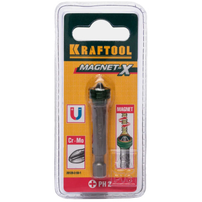 Бита с магнитным держателем-ограничителем E1/4", PH2, 50 мм, Kraftool Еxpert, S2, 26128-2-50-1 купить в отделе магазина Экономстрой
