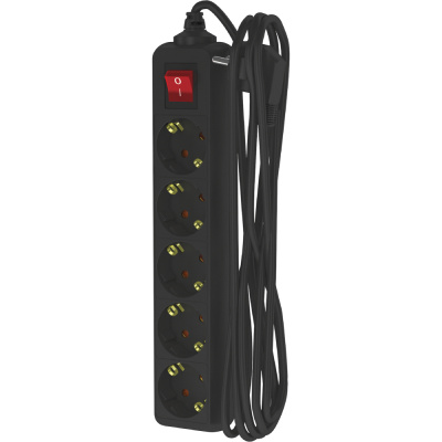 Удлинитель сетевой Фотон, с выключателем, с заземлением, 16А, черный, 5 розетки, 3 м купить в отделе магазина Экономстрой