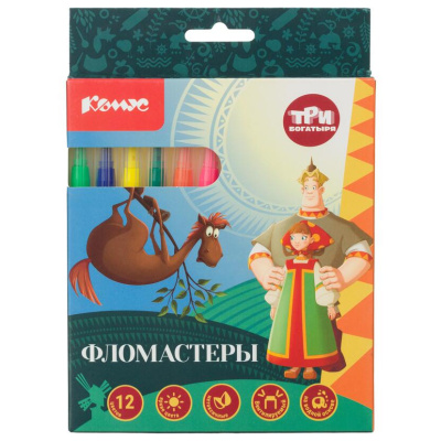 Фломастеры Комус, Три Богатыря, 12 цветов