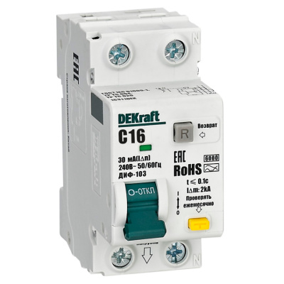 Дифференциальный автомат Dekraft (АВДТ), 1P+N, 16А, C, 6 kA, 30 мA, тип AС, ДИФ-103, 16311DEK купить в отделе магазина Экономстрой