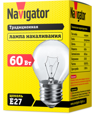 Лампа накаливания Navigator NI-C-60-230-E27-CL шарик прозрачный P45 60W E27 660lm 3000К, 94312 купить в отделе магазина Экономстрой
