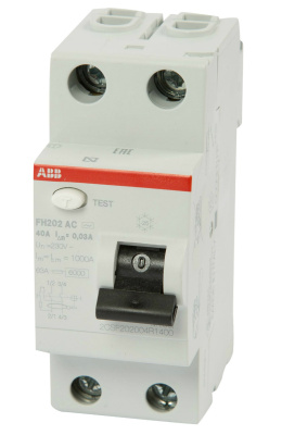 Устройство защитного отключения (УЗО) ABB FH202, 2P, 40А, 30мA, тип AC, 2CSF202004R1400