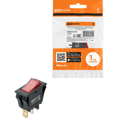 Выключатель клавишный узкий 250V 15А (3с),  красный, с подсветкой купить в отделе магазина Экономстрой