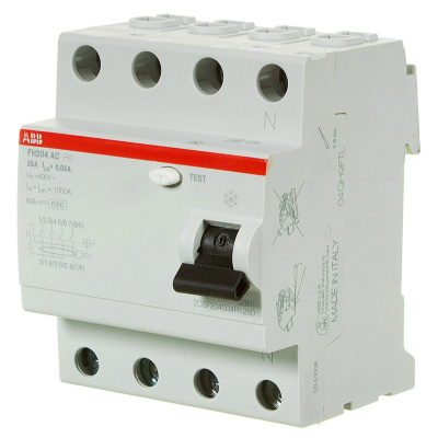 Устройство защитного отключения (УЗО) ABB FH204, 4P, 25А, 30мA, тип AC, 2CSF204004R1250