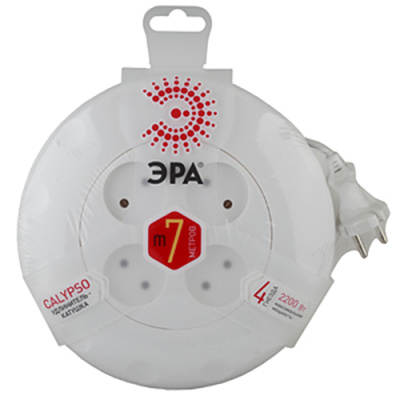 Удлинитель UR-4-7m-W 4 гнезда/7 м, без заземления 2x0.75мм2, белый, рулетка, ЭРА Calypso купить в отделе магазина Экономстрой