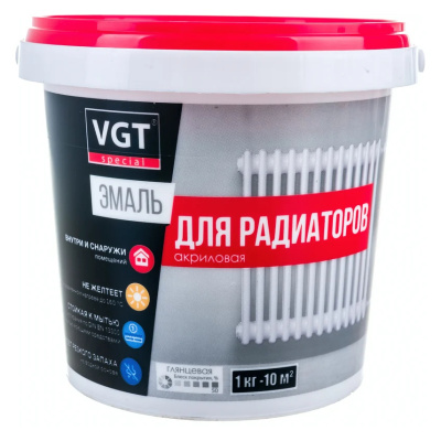 Эмаль акриловая VGT, для радиаторов, ВД АК 1179, "Профи", супербелая, 1 кг