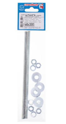 Штанга усиленная СТРОЙБАТ DIN 976, DIN 934, DIN 127, DIN 9021 (комплект), оцинкованная, М8х200 мм (2 шт) купить в отделе магазина Экономстрой