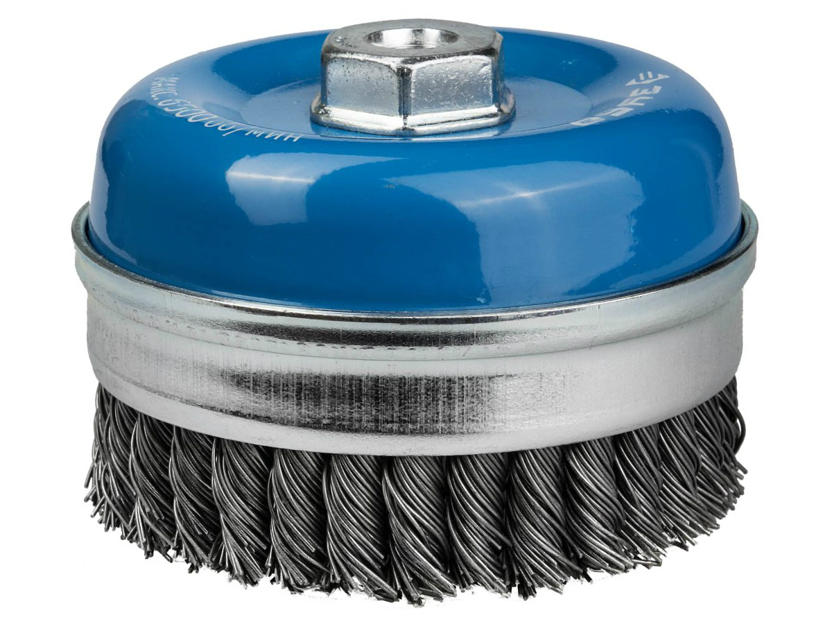 Щетка чашечная усиленная для УШМ (100 мм; М14), стальная закаленная проволока, Зубр 3527-100_z01 купить в отделе Щетки-насадки для шлифовальных машин магазина Экономстрой