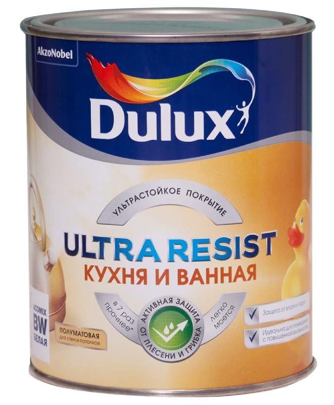 Краска для ванны и кухни ВД Dulux ULTRA RESIST 1 л, полуматовая, белая, 5597 купить в отделе Для стен и потолков магазина Экономстрой