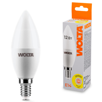 Лампа светодиодная Wolta LED С37 25YC12E14 / E14, свеча, 12 Вт, 1050lm 3000K купить в отделе магазина Экономстрой