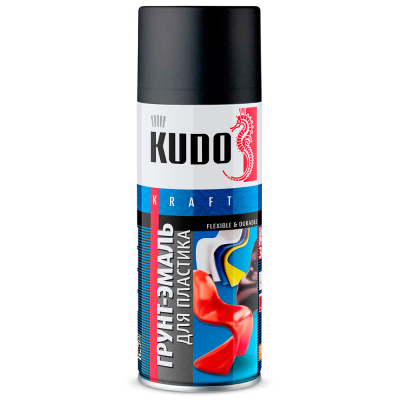 Грунт-эмаль аэрозольная для пластика Kudo KU-6002 (черная матовая; RAL 9005), 520 мл