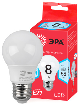 Лампа светодиодная Эра Red Line LED A55-8W-840-E27 R Е27 / E27, груша, 8 Вт, 640lm 4000К, Б0052382 купить в отделе магазина Экономстрой
