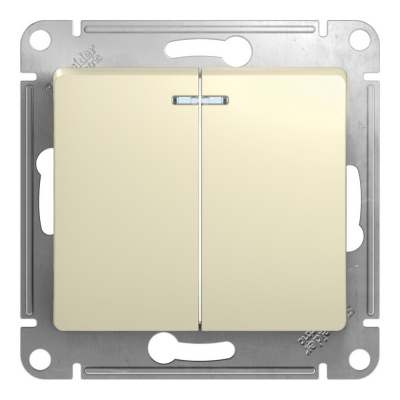 Выключатель Schneider Electric, Glossa, 2 клавишный, с подсветкой, бежевый