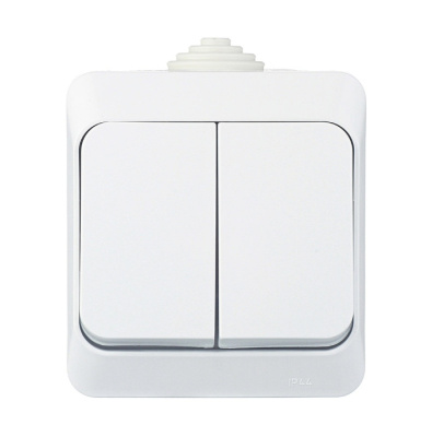 Выключатель 2 клавишный открытой установки Белый IP44 Этюд Schneider Electric BA10-042B