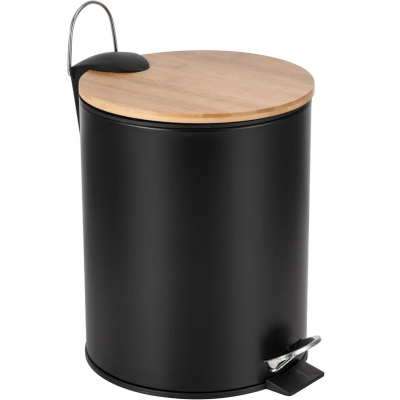 Ведро для мусора Fora Dark 3L с педалью и бамбуковой крышкой, черный/бамбук, 3 л купить в отделе магазина Экономстрой