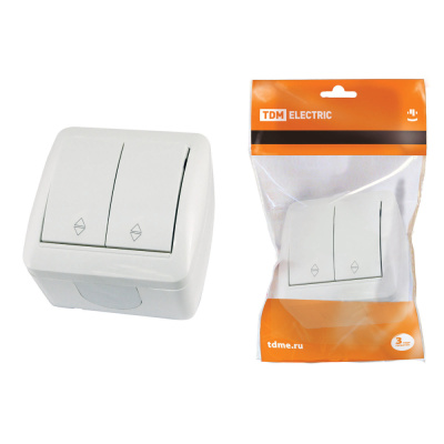 Переключатель TDM, Селигер, открытой установки, 2 клавишный, белый, 10А купить в отделе магазина Экономстрой