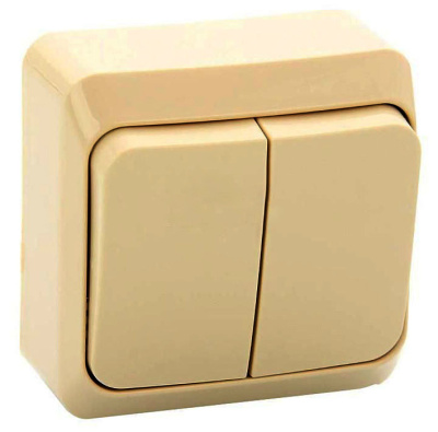 Выключатель 2-х клавишный, открытой установки, кремовый этюд Schneider Electric (BA10-002K)