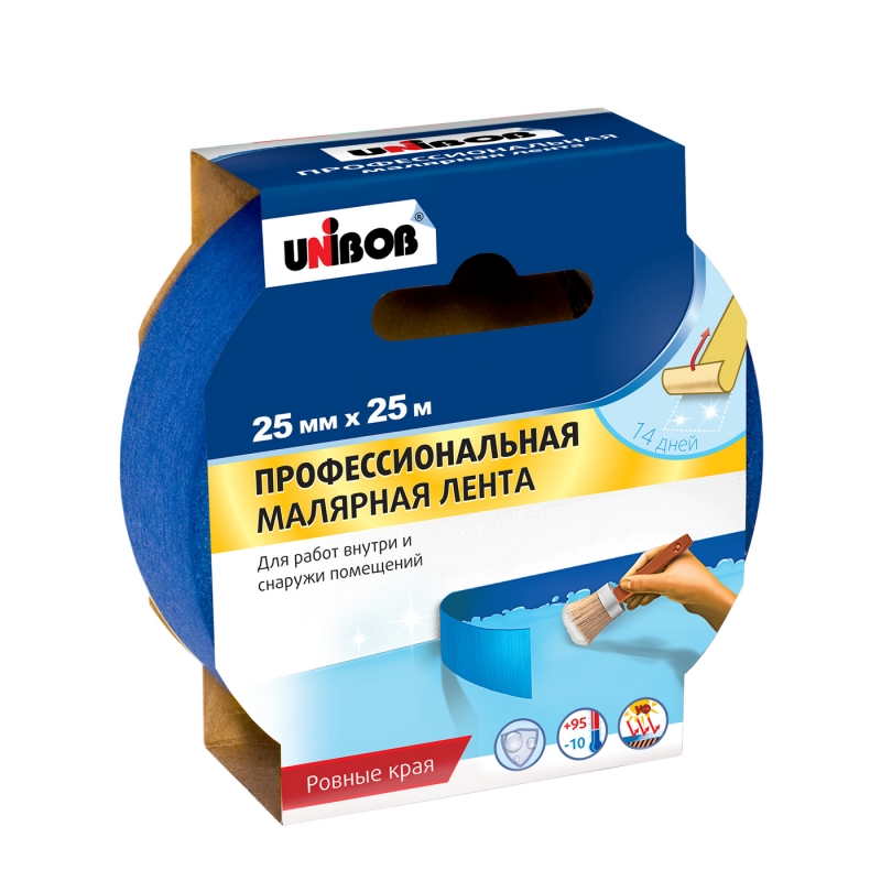 картинка Профессиональная малярная лента для наружных и внутренних работ 25 мм х 25 м UNIBOB, синяя от магазина Экономстрой