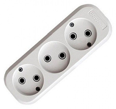 Колодка удлинителя 3 гнезда, без заземления E203, АБС-пластик UNIVersal  купить в отделе магазина Экономстрой