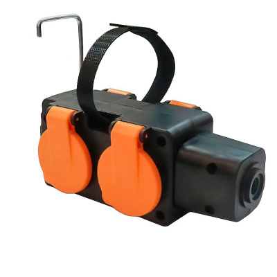 Розетка четырехместная переносная с защитными крышками, оранжевая, 16 А (РП 16-004) купить в отделе магазина Экономстрой