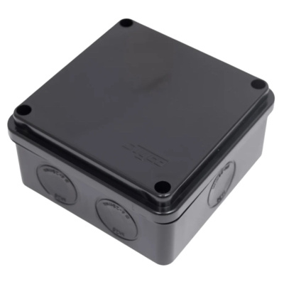 Коробка распаячная для открытой проводки Тусо RUVinil (IP66) 67250Ч с мембранами, 7 вводов, черная, 100x100x50 мм