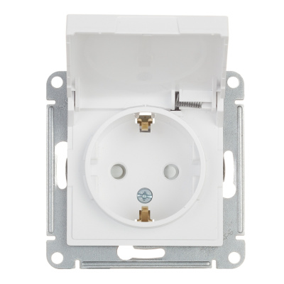 Розетка 2Р+Е с крышкой, с заземлением, белый IP20 Atlas ATN000146 купить в отделе магазина Экономстрой