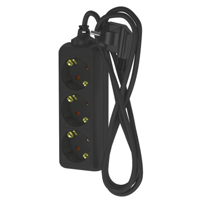 Удлинитель сетевой Фотон, с заземлением, 16А, черный, 3 розетки, 2 м купить в отделе магазина Экономстрой