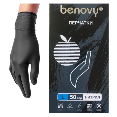 Перчатки нитриловые Benovy, чёрные, размер L купить в отделе магазина Экономстрой