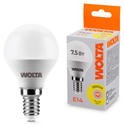 Лампа светодиодная Wolta LED G45 25Y45GL7.5E14 / E14, шар, 7,5 Вт, 625lm 3000К купить в отделе магазина Экономстрой