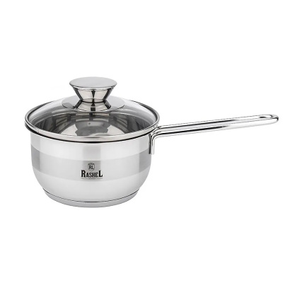 Ковш из нержавеющей стали со стеклянной крышкой Rashel R-14/80м, 1,2 л, 14х8 см