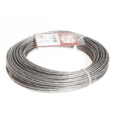 Трос стальной в оболочке PVC, белый цинк, 2/3 мм (30 м)