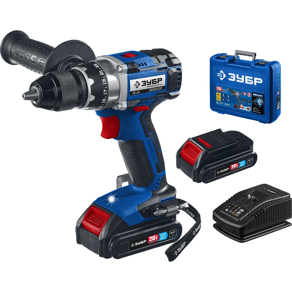 Бесщеточная аккумуляторная дрель-шуруповерт Зубр Профессионал DB-201-22, 20 В (2 Ач) купить в отделе Дрели, шуруповерты, отвертки, граверы магазина Экономстрой