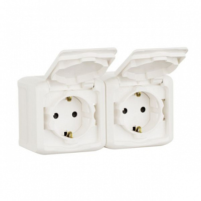 Розетка двойная 2х2К+З с заземлением со шторками IP44 белая QUTEO купить в отделе магазина Экономстрой