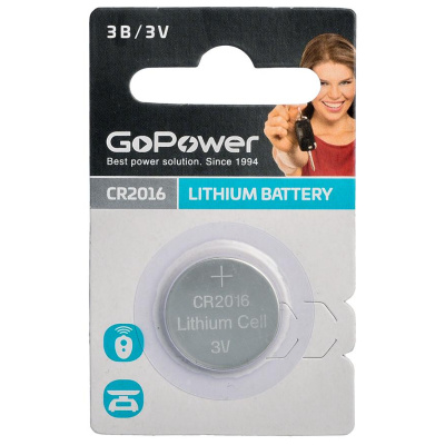 Батарейка литиевая GoPower Lithium CR2016 BL1, 3V (1 шт)