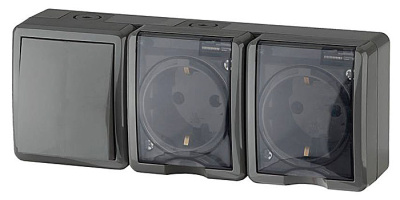 Блок 2 розетки с заземлением, с крышкой+выкл. IP54, 16А 250В, серый, открытой установки, 11-7403-03 ЭРА ЭКСПЕРТ (Б0027674) купить в отделе магазина Экономстрой