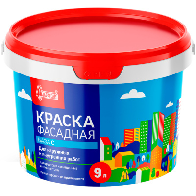 Краска акриловая Старатели Фасадная База С, супербелая, 9 л