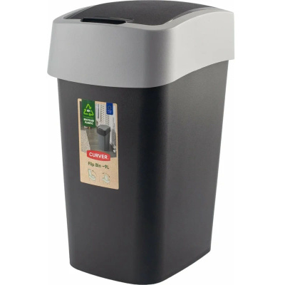 Контейнер для мусора CURVER FLIP BIN, чёрный/серый, 9 л, 02170-Y09-00 купить в отделе магазина Экономстрой
